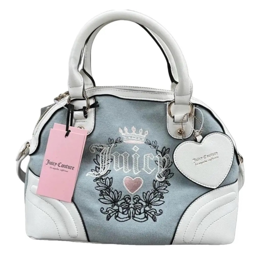 Juicy Couture Blue denim and White faux leather HERITAGE satchel NWT